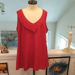Avenue Deep Red Sleeveless V-Neck Camisole with Pleated Accent